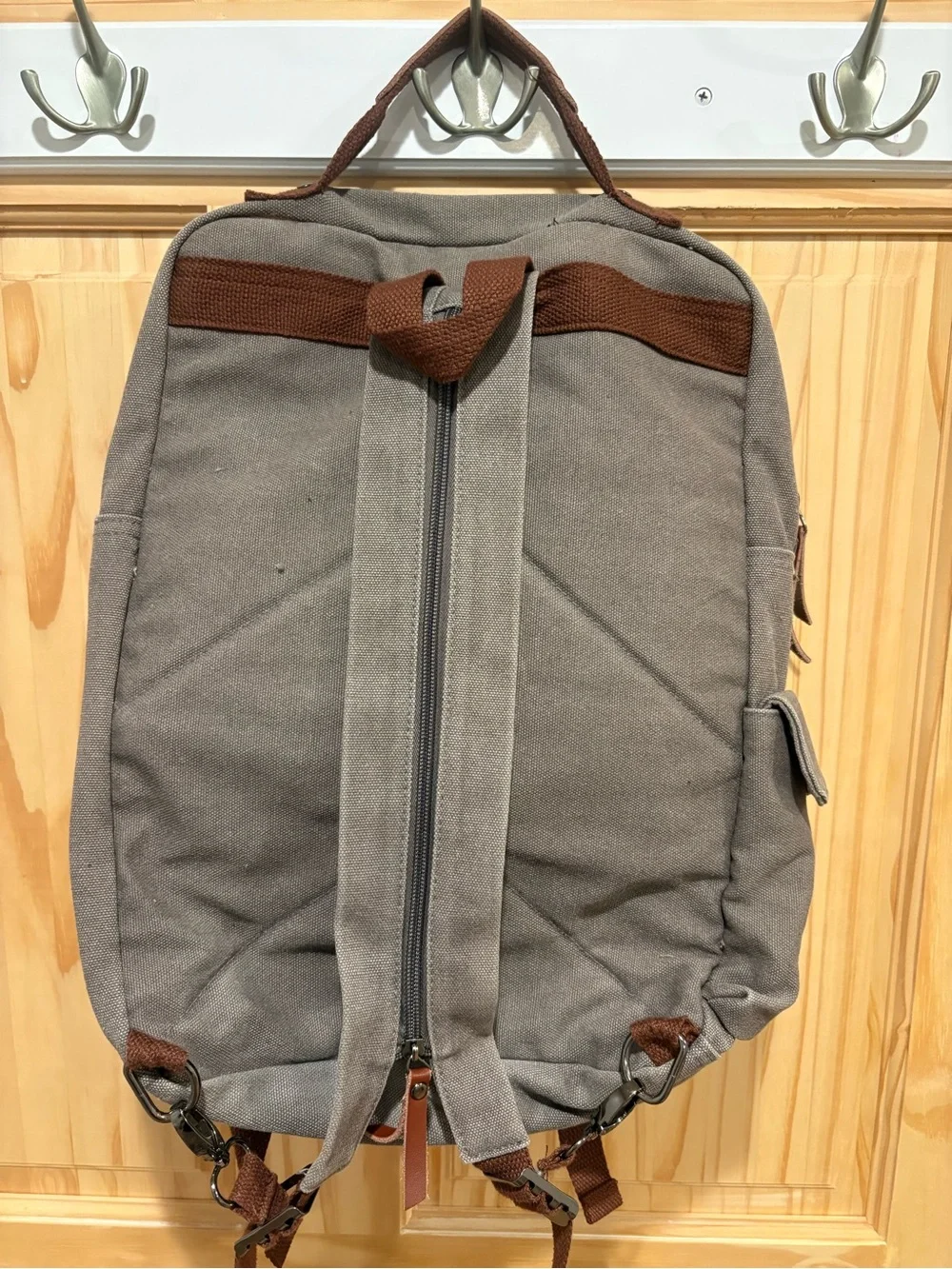 Gadnic Gray Canvas Backpack with Leather Accents